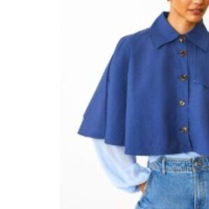 Ann Taylor Dark Blue Cropped Cape Top Size XS/S NWT